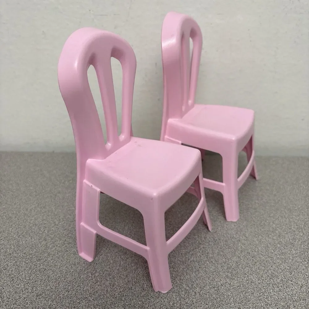 Barbie Doll Clone Furniture, Lot Of 3 Pink Plastic 6” Dining Room Chairs, EUC